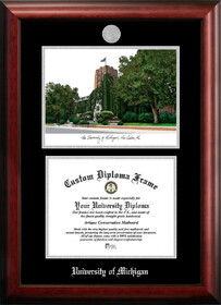 Campus Images MI982LSED-1185 University of Michigan 11w x 8.5h Silver Embossed Diploma Frame with Campus Images Lithograph