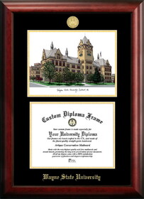Campus Images MI983LGED Wayne State University Gold embossed diploma frame with Campus Images lithograph