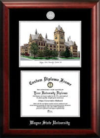 Campus Images MI983LSED-108 Wayne State University 10w x 8h Silver Embossed Diploma Frame with Campus Images Lithograph
