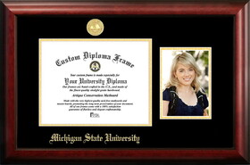Campus Images MI987PGED-1185 Michigan State University, Spartan, 11w x 8.5h Gold Embossed Diploma Frame with 5 x7 Portrait