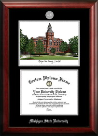 Campus Images MI988LSED-1185 Michigan State University Linton Hall 11w x 8.5h Silver embossed diploma frame with Campus Images lithograph
