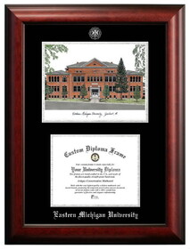 Campus Images MI995LSED-108 Eastern Michigan University 10w x 8h Silver Embossed Diploma Frame with Campus Images Lithograph
