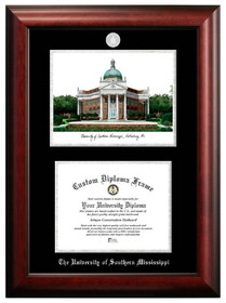 Campus Images MS998LSED-1185 Southern Mississippi 11w x 8.5h Silver Embossed Diploma Frame with Campus Images Lithograph