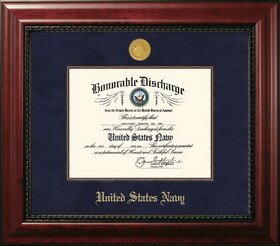 Campus Images Patriot Frames Navy 8.5x11 Discharge Executive Frame with Gold Medallion and Mahogany Filet