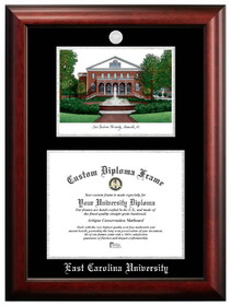 Campus Images NC995LSED-1411 East Carolina University 14w x 11h Silver Embossed Diploma Frame with Campus Images Lithograph