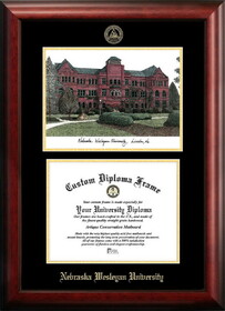 Campus Images NE998LGED-1185 Nebraska Wesleyan University 11w x 8.5h Gold Embossed Diploma Frame with Campus Images Lithograph