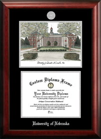 Campus Images NE999LSED-1185 University of Nebraska 11w x 8.5h Silver Embossed Diploma Frame with Campus Images Lithograph