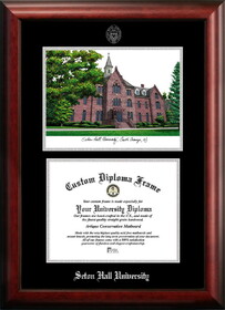 Campus Images NJ997LSED-1185 Seton Hall 11w x 8.5h Silver Embossed Diploma Frame with Campus Images Lithograph