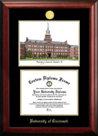 Campus Images OH984LGED-1185 University of Cincinnati 11w x 8.5h Gold Embossed Diploma Frame with Campus Images Lithograph