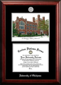Campus Images OK998LSED-1185 University of Oklahoma 11w x 8.5h Silver Embossed Diploma Frame with Campus Images Lithograph