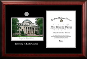 Campus Images SC995LSED-1114 University of South Carolina 11w x 14h Silver Embossed Diploma Frame with Campus Images Lithograph