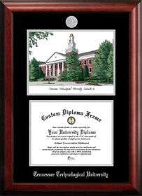 Campus Images TN998LSED-1185 Tennessee Tech University 11w x 8.5h Silver Embossed Diploma Frame with Campus Images Lithograph