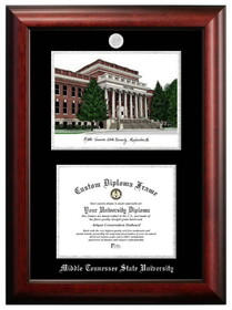 Campus Images TN999LSED-1185 Middle Tennessee State University 11w x 8.5h Silver Embossed Diploma Frame with Campus Images Lithograph