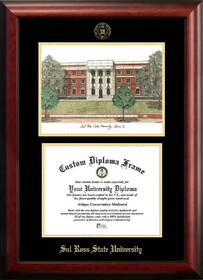 Campus Images TX984LGED-1185 Sul Ross State University 11w x 8.5h Gold Embossed Diploma Frame with Campus Images Lithograph