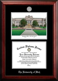 Campus Images UT995LSED-1185 University of Utah 11w x 8.5h Silver Embossed Diploma Frame with Campus Images Lithograph