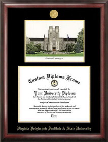 Campus Images VA999LGED Virginia Tech Gold embossed diploma frame with Campus Images lithograph
