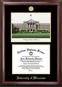 Campus Images WI995LGED-108 University of Wisconsin - Madison 10w x 8h Gold Embossed Diploma Frame with Campus Images Lithograph