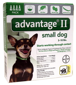 Advantage II Small Dog 3-10 lbs, 4 Pack, Green