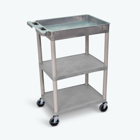 Luxor STC122-G Tub Top and Flat Middle/Bottom Shelf Cart