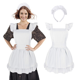 TOPTIE Retro Adjustable Ruffle Apron with Headband for Women, Vintage Apron for Cooking Kitchen Cleaning, Maid Costume Apron