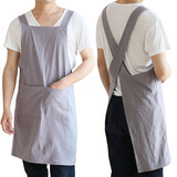 TOPTIE Cross Back Kitchen Apron with Two Pockets, Cotton Linen Christmas Apron for Cooking Baking