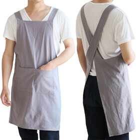 TOPTIE Cross Back Kitchen Apron with Two Pockets, Cotton Linen Christmas Apron for Cooking Baking