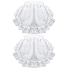 TOPTIE 2 PCS Maid Waist Aprons with Two Pockets, Christmas Cotton White Ruffles Half Apron for Women