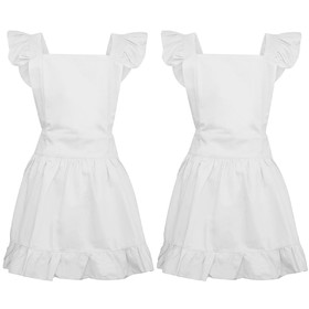 TOPTIE 2 PCS Cotton Maid Ruffle Aprons for Women, Christmas Retro Apron for Cooking Baking