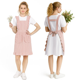 TOPTIE Striped Ruffle Apron with 2 Pockets for Women, Cute Apron for Cooking Kitchen Painting Gardening