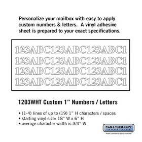 Salsbury Industries 1203WHT Custom Numbers / Letters - Horizontal - White Vinyl - 1 Inch High