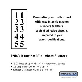 Salsbury Industries 1204BLK Custom Numbers / Letters - Vertical - Black Vinyl - 3 Inches High