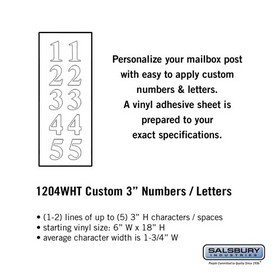 Salsbury Industries 1204WHT Custom Numbers / Letters - Vertical - White Vinyl - 3 Inches High