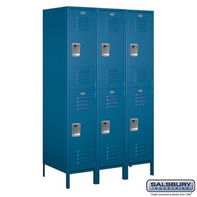 Salsbury Industries 18" Wide Double Tier Standard Metal Locker - 3 Wide - 6 Feet High - 21 Inches Deep