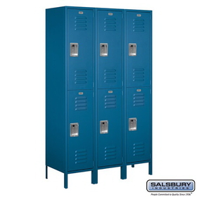 Salsbury Industries 18" Wide Double Tier Standard Metal Locker - 3 Wide - 6 Feet High - 18 Inches Deep