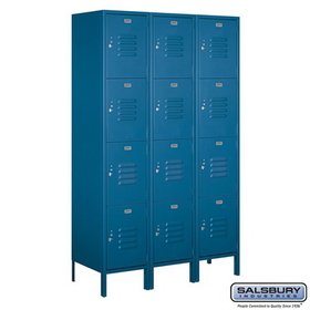 Salsbury Industries 18" Wide Four Tier Standard Metal Locker - 3 Wide - 6 Feet High - 18 Inches Deep