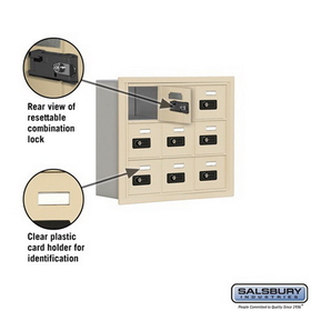 Salsbury Industries 19035-09SRC Cell Phone Storage Locker - 3 Door High Unit (5 Inch Deep Compartments) - 9 A Doors - Sandstone - Recessed Mounted - Resettable Combination Locks