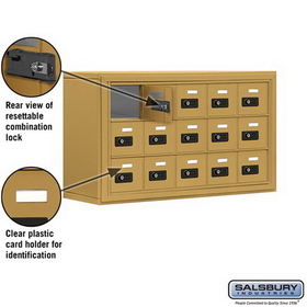 Salsbury Industries 19038-15GSC Cell Phone Storage Locker - 3 Door High Unit (8 Inch Deep Compartments) - 15 A Doors - Gold - Surface Mounted - Resettable Combination Locks