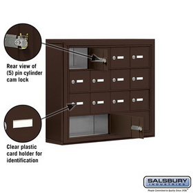 Salsbury Industries 19045-14ZSK Cell Phone Storage Locker - 4 Door High Unit (5 Inch Deep Compartments) - 12 A Doors and 2 B Doors - Bronze - Surface Mounted - Master Keyed Locks