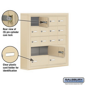 Salsbury Industries 19055-16SSK Cell Phone Storage Locker - 5 Door High Unit (5 Inch Deep Compartments) - 12 A Doors and 4 B Doors - Sandstone - Surface Mounted - Master Keyed Locks