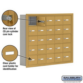 Salsbury Industries 19055-25GRK Cell Phone Storage Locker - 5 Door High Unit (5 Inch Deep Compartments) - 25 A Doors - Gold - Recessed Mounted - Master Keyed Locks