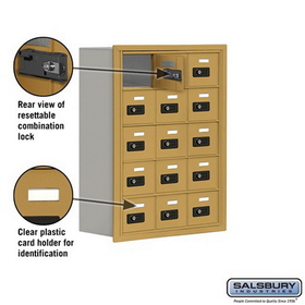 Salsbury Industries 19058-15GRC Cell Phone Storage Locker - 5 Door High Unit (8 Inch Deep Compartments) - 15 A Doors - Gold - Recessed Mounted - Resettable Combination Locks