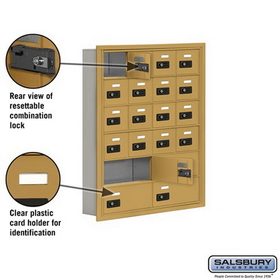 Salsbury Industries 19065-20GRC Cell Phone Storage Locker - 6 Door High Unit (5 Inch Deep Compartments) - 16 A Doors and 4 B Doors - Gold - Recessed Mounted - Resettable Combination Locks