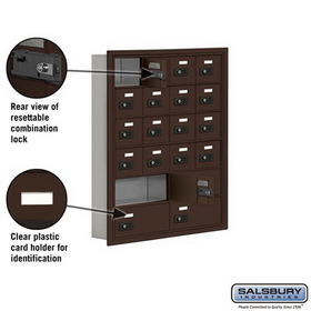 Salsbury Industries 19065-20ZRC Cell Phone Storage Locker - 6 Door High Unit (5 Inch Deep Compartments) - 16 A Doors and 4 B Doors - Bronze - Recessed Mounted - Resettable Combination Locks