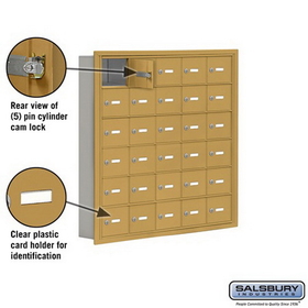Salsbury Industries 19065-30GRK Cell Phone Storage Locker - 6 Door High Unit (5 Inch Deep Compartments) - 30 A Doors - Gold - Recessed Mounted - Master Keyed Locks
