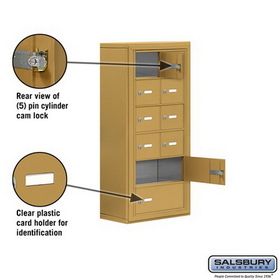 Salsbury Industries 19068-10GSK Cell Phone Storage Locker - 6 Door High Unit (8 Inch Deep Compartments) - 8 A Doors and 2 B Doors - Gold - Surface Mounted - Master Keyed Locks