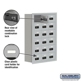 Salsbury Industries 19068-18ARC Cell Phone Storage Locker - 6 Door High Unit (8 Inch Deep Compartments) - 18 A Doors - Aluminum - Recessed Mounted - Resettable Combination Locks