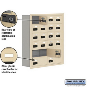 Salsbury Industries 19068-20SRC Cell Phone Storage Locker - 6 Door High Unit (8 Inch Deep Compartments) - 16 A Doors and 4 B Doors - Sandstone - Recessed Mounted - Resettable Combination Locks