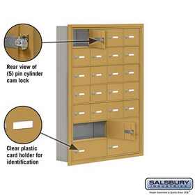 Salsbury Industries 19075-24GRK Cell Phone Storage Locker - 7 Door High Unit (5 Inch Deep Compartments) - 20 A Doors and 4 B Doors - Gold - Recessed Mounted - Master Keyed Locks