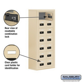 Salsbury Industries 19078-14SSC Cell Phone Storage Locker - 7 Door High Unit (8 Inch Deep Compartments) - 14 A Doors - Sandstone - Surface Mounted - Resettable Combination Locks