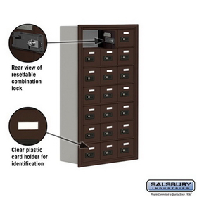 Salsbury Industries 19078-21ZRC Cell Phone Storage Locker - 7 Door High Unit (8 Inch Deep Compartments) - 21 A Doors - Bronze - Recessed Mounted - Resettable Combination Locks